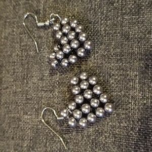 Grey Fashion Heart Earrings. Hypoallergenic